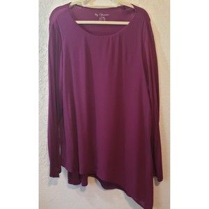 Chicos Woven Knit Tunic Top Size 3 or XL Asymmetric Crew Neck Burgundy